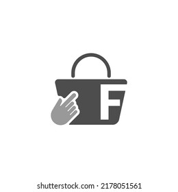 Online shopping bag, cursor click hand icon with letter F illustration