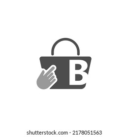 Online shopping bag, cursor click hand icon with letter B illustration