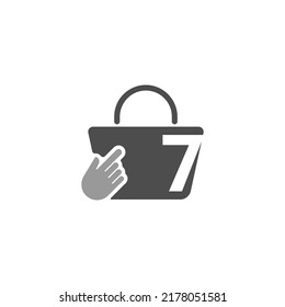 Online shopping bag, cursor click hand icon with number 7 illustration