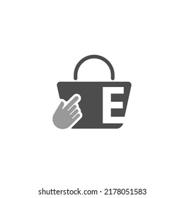 Online shopping bag, cursor click hand icon with letter E illustration