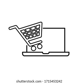  online Shopping bag icon. laptop icon. laptop sign with the Shopping cart icon. 
