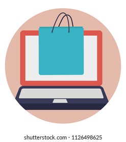 An online shopping bag with laptop, e commerce website