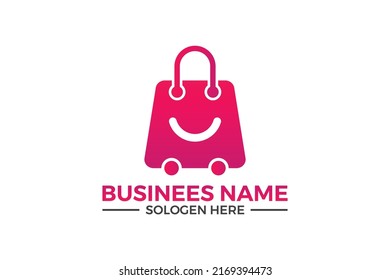 Online shopping bag pink gradient logo or E-commerce logo vector design illustration