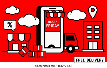 Online shopping banner. Black friday promotion. Vector illustration