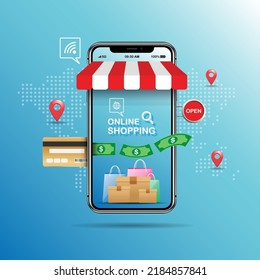 Online shopping banner design mobile app concept