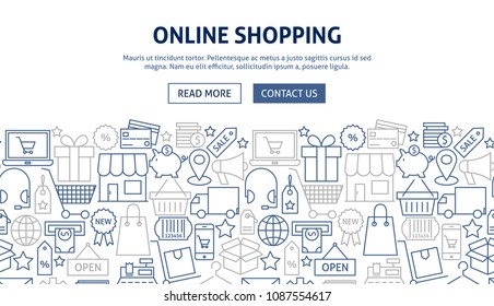 Online Shopping Banner Design. Vector Illustration of Line Web Concept.