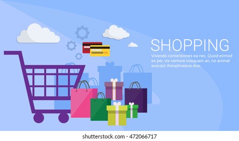 Online Shopping Banner Ecommerce Concept Flat Vector Illustration