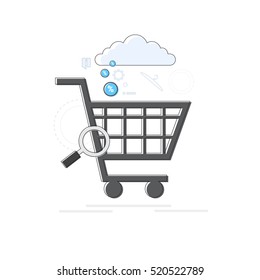 Online Shopping Banner Ecommerce Concept Thin Line Vector Illustration