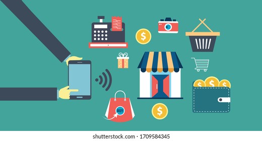 Online shopping banner horizontal concept