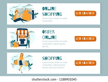 Online shopping banner, mobile app template, vector illustration flat design concept for your design