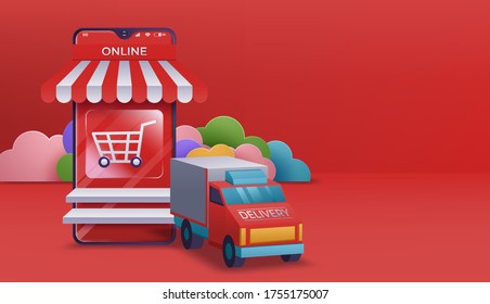 Online shopping banner, mobile app templates. Vector illustration