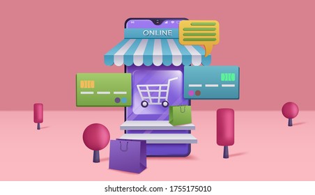 Online shopping banner, mobile app templates. Vector illustration