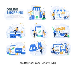 Online shopping banner, mobile app templates, concept vector illustration flat design