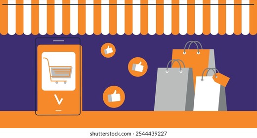 Online shopping banner, mobile app templates. Online shopping concept. Purchase packages. Order online delivery for commercial and private interests. Vector illustration in cartoon style	
