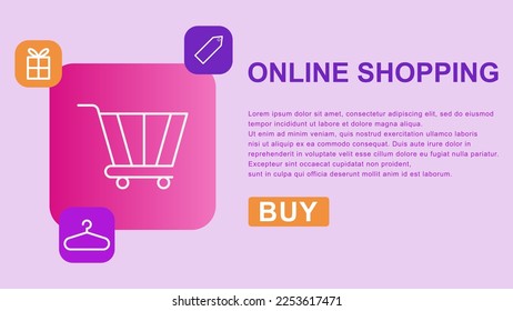 Online shopping banner promotion with store cart, sale tag, hanger and gift box. Vector illustration. EPS 10.