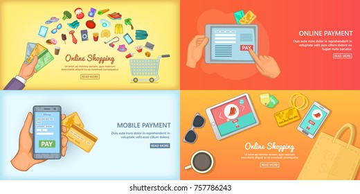 Online shopping banner set concept poster vector illustration for any design