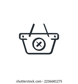 Online Shopping Basket Related Vector Hand Drawn Doodle Line Drawing Icon. Cancel Order E-Commerce Concept Illustration