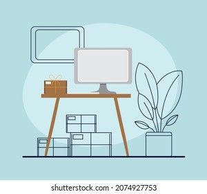 online shopping and boxes, line style