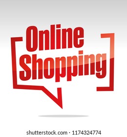 Online shopping in brackets speech red white isolated sticker icon