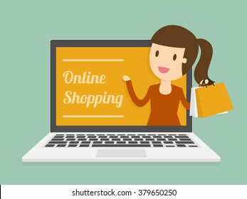 Online Shopping. Business Concept Cartoon Illustration.