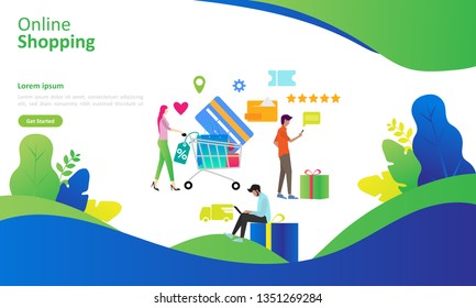 Online Shopping and Business concept for e-Commerce with shopping people activities. Suitable for web landing page, ui, mobile app, banner template. Vector Illustration