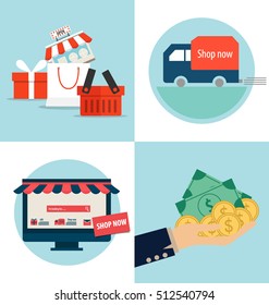Online shopping. Business concept with business items. Vector Illustration.