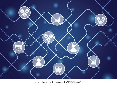 Online shopping & business icon with pixel style vector