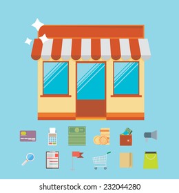 Online shopping and business marketing concept with flat icons design. Vector illustration