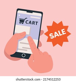 online shopping button clicking with hand