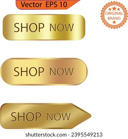 Online shopping buttons for UI UX website, mobile app. Set of glass gold buttons and sliders. Gradient mesh. Button set color gold glossy. EPS 10. Vector illustration.