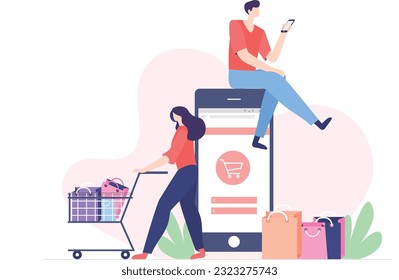 online shopping buy online, choosing fashion items, beauty products from online marketplace, clothing store, special offer, summer sale, winter sale offer, to pay mobile banking and tracking parcel