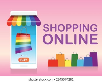 Online shopping by smart phone, internet marketing lgbt concept