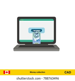 Online shopping. Canadian dollar banknote. E-commerce platform concept vector illustration.
