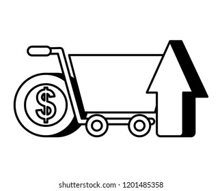 online shopping cart arrow and coin money nfc payment
