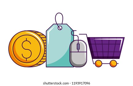 online shopping cart coin money tag price