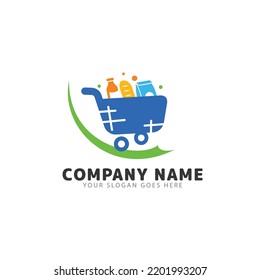 Online shopping cart grocery logo template. Vector Illustration.