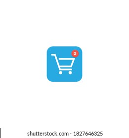 Online shopping cart icon design with notification about numbers of items in the shopping cart. Vector illustration.