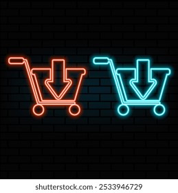 online shopping cart icon vector. neon style..orange.