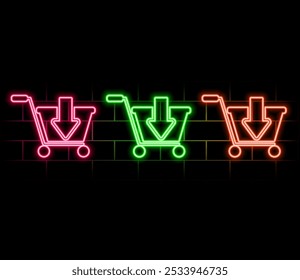 online shopping cart icon vector. neon style..pink