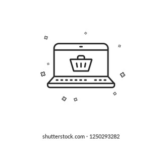 Online Shopping cart line icon. Laptop sign. Supermarket basket symbol. Geometric shapes. Random cross elements. Linear Online shopping icon design. Vector