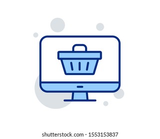 Online Shopping cart line icon. Monitor sign. Supermarket basket symbol. Linear design sign. Colorful web shop icon. Vector