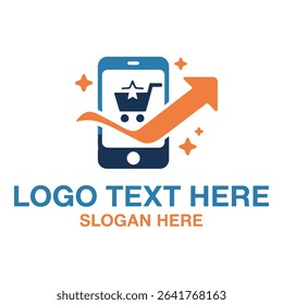 Online shopping cart on mobile phone with upward arrow and star icon