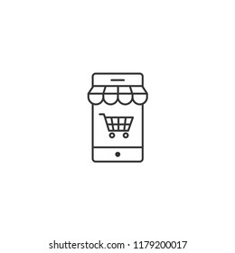 Online Shopping Cart with smartphone - isolated vector icon
