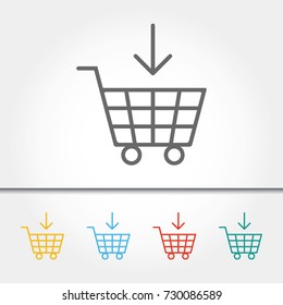 On-Line Shopping Cart Symbol with Arrow Thin Line Single Icon Vector Illustration