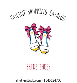 Online shopping catalog: bride shoes. Patch illustration with fashion element, accessory for online shopping web page, flyer or banner. Isolated vector graphic element on white background.