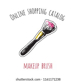 Online shopping catalog: makeup brush. Patch illustration with fashion element, accessory for online shopping web page, flyer or banner. Isolated vector graphic element on white background.