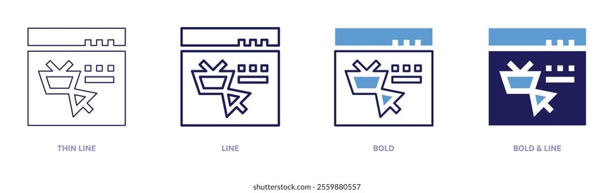 Online shopping checkout icon in 4 different styles. Thin Line, Line, Bold, and Bold Line. Duotone style. Editable stroke.