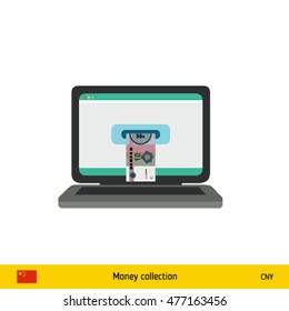 Online shopping. Chinese Yuan banknote. E-commerce platform concept vector illustration.