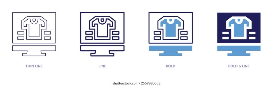Online shopping clothing icon in 4 different styles. Thin Line, Line, Bold, and Bold Line. Duotone style. Editable stroke.