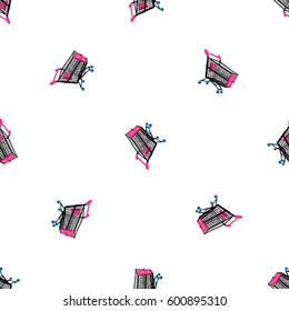 Online shopping collection. Vector shopping cart seamless pattern. Fashion illustration, patches, stickers. Hand sketched background in vogue style.